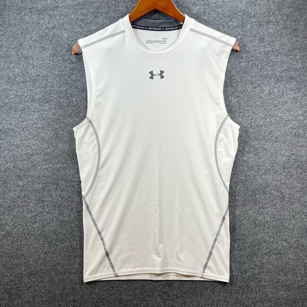 Under Armour Compression Tank Men's Large White Workout Activewear Gym